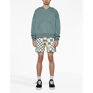 Men's RHUDE Racing Monogram Knit Checkered Cotton Cashmere Shorts Sz S